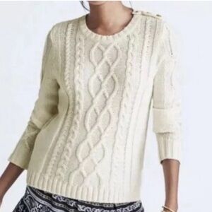 Madewell x Sezanne Ivory Cable Knit Sweater with Button Detail size M Supersoft